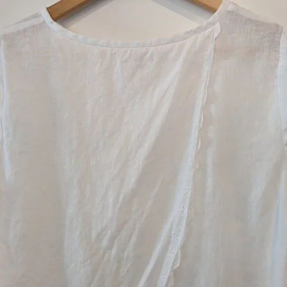 J. Crew Top Women's Size 2 White Scalloped Split-Back Linen Eyelet Blouse #C4806 - Picture 7 of 14
